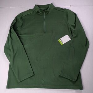 Bass & Co Men's Pro-Sueded Quarter Zip Pullover Size L Large Green Lightweight